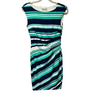 Dress Barn Light Blue Dark Blue White Stripes Sleeveless Bodycon Dress Ruched